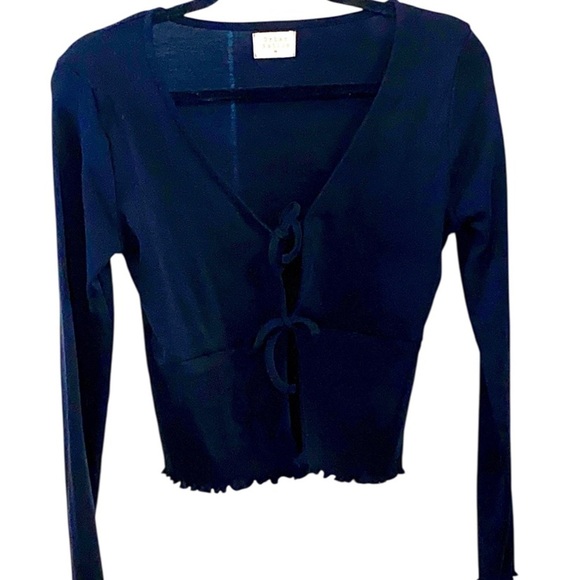 Urban Nation Long Sleeve  Black 100% Cotton  double  Tie-Front Top / shrug - Picture 1 of 7